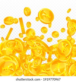 Chinese yuan coins falling. Artistic scattered CNY coins. China money. Nice jackpot, wealth or success concept. Vector illustration.