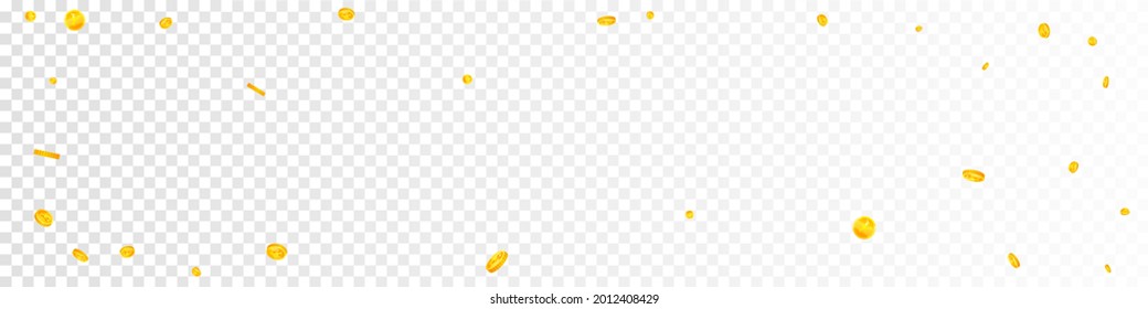 Chinese yuan coins falling. Dazzling scattered CNY coins. China money. Awesome jackpot, wealth or success concept. Vector illustration.