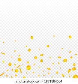 Chinese yuan coins falling. Energetic scattered CNY coins. China money. Divine jackpot, wealth or success concept. Vector illustration.