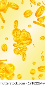 Chinese yuan coins falling. Exquisite scattered CNY coins. China money. Noteworthy jackpot, wealth or success concept. Vector illustration.
