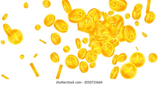 Chinese yuan coins falling. Fresh scattered CNY coins. China money. Creative jackpot, wealth or success concept. Vector illustration.