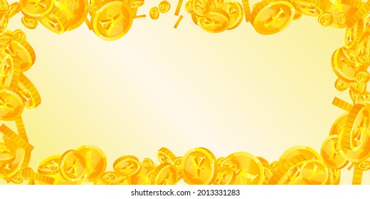Chinese yuan coins falling. Indelible scattered CNY coins. China money. Exceptional jackpot, wealth or success concept. Vector illustration.