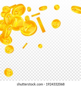 Chinese yuan coins falling. Posh scattered CNY coins. China money. Attractive jackpot, wealth or success concept. Vector illustration.