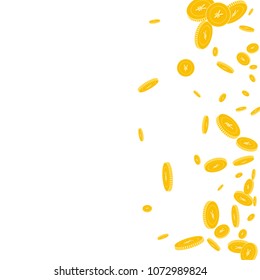 Chinese yuan coins falling. Scattered disorderly CNY coins on white background. Noteworthy scatter right gradient vector illustration. Jackpot or success concept.
