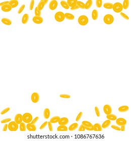 Chinese yuan coins falling. Scattered small CNY coins on white background. Exotic borders vector illustration. Jackpot or success concept.