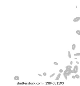 Chinese yuan coins falling. Scattered black and white CNY disorderly coins. Jackpot or success concept. Overwhelming abstract right bottom corner vector illustration.