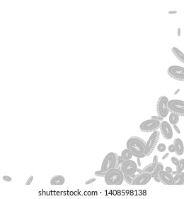 Chinese yuan coins falling. Scattered black and white CNY floating coins. Jackpot or success concept. Perfect abstract right bottom corner vector illustration.