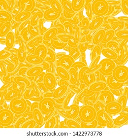 Chinese yuan coins falling. Scattered big CNY coins on white background. Wonderful scattered pattern vector illustration. Jackpot or success concept.