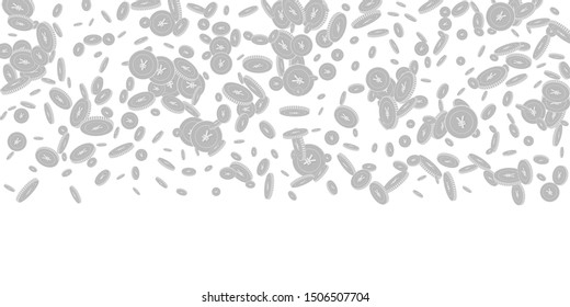 Chinese yuan coins falling. Scattered black and white CNY disorderly coins. Jackpot or success concept. Imaginative wide top gradient vector illustration.