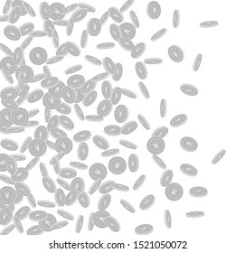 Chinese yuan coins falling. Scattered black and white CNY small coins. Jackpot or success concept. Bewitching left gradient vector illustration.