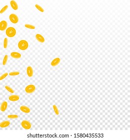 Chinese yuan coins falling. Scattered sparse CNY coins on transparent background. Mesmeric scatter left gradient vector illustration. Jackpot or success concept.