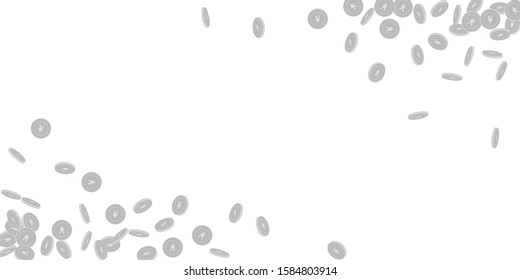 Chinese yuan coins falling. Scattered black and white CNY small coins. Jackpot or success concept. Extraordinary wide corners vector illustration.