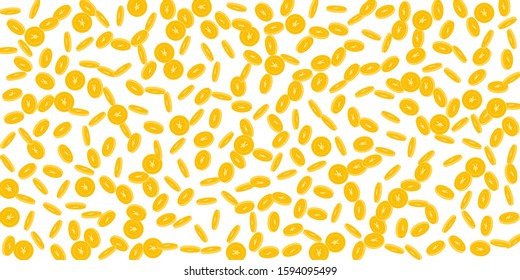 Chinese yuan coins falling. Scattered sparse CNY coins on white background. Great wide scatter vector illustration. Jackpot or success concept.