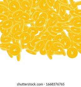 Chinese yuan coins falling. Scattered bi CNY coins on white background. Exceptional top gradient square vector illustration. Jackpot or success concept.
