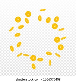 Chinese yuan coins falling. Scattered sparse CNY coins on transparent background. Fancy round scattered frame vector illustration. Jackpot or success concept.