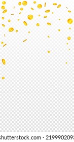 Chinese yuan coins falling. Scattered gold CNY coins. China money. Global financial crisis concept. Vector illustration.