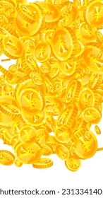 Chinese yuan coins falling. Scattered gold CNY coins. China money. Great business success concept. Vector illustration.