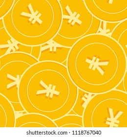 Chinese yuan coins seamless pattern. Imaginative scattered CNY coins. Big win or success concept. China big flat money pattern. Coin tile vector illustration.