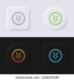 Chinese yuan currency symbol coin button icon set, Multicolor neumorphism button soft UI Design for Web design, Application UI and more, Button, Vector.