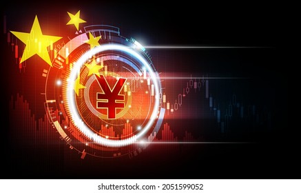 Chinese Yuan Digital Currency, Yuan Currency Futuristic Digital Money With China Flag Background, Chinese Cryptocurrency, Vector Illustration
