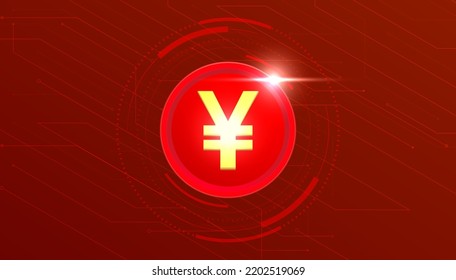 Chinese Yuan digital currency, Yuan currency futuristic digital money on red abstract technology background, vector.