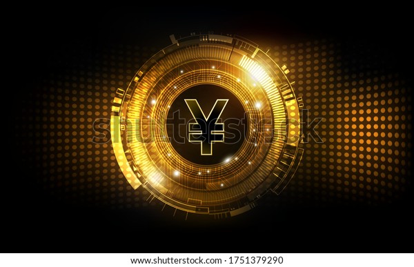 Chinese Yuan digital currency, Yuan\
currency futuristic digital money on gold abstract technology\
background worldwide network concept, vector\
illustration