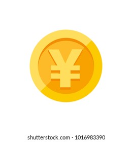 Chinese yuan or Japanese yen currency symbol on gold coin, money sign flat style vector illustration isolated on white background