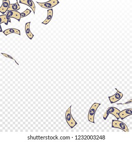 Chinese yuan notes falling. Floating CNY bills on transparent background. China money. Ecstatic vector illustration. Eminent jackpot, wealth or success concept.