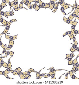 Chinese yuan notes falling. Floating CNY bills on white background. China money. Dramatic vector illustration. Classy jackpot, wealth or success concept.