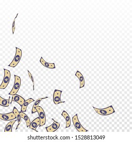 Chinese yuan notes falling. Floating CNY bills on transparent background. China money. Ecstatic vector illustration. Sublime jackpot, wealth or success concept.