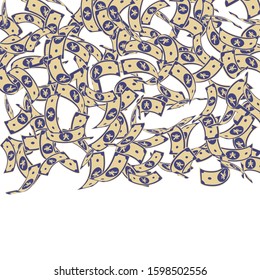 Chinese yuan notes falling. Floating CNY bills on white background. China money. Elegant vector illustration. Mesmeric jackpot, wealth or success concept.