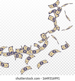 Billetes chinos caídos. Proyectos de ley flotantes de CNY sobre fondo transparente. Dinero chino. Ilustración vectorial divina. Un concepto destacable de bote, riqueza o éxito.