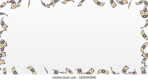 Chinese yuan notes falling. Floating CNY bills on transparent background. China money. Eminent vector illustration. Excellent jackpot, wealth or success concept.