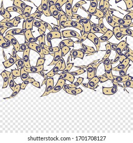 Chinesische Yuan-Noten fallen. Floating-CNY-Scheine auf transparentem Hintergrund. China-Geld. Elegante Vektorillustration. Ein unvergesslicher Jackpot, Reichtum oder Erfolgskonzept.