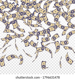 Chinese yuan notes falling. Floating CNY bills on transparent background. China money. Elegant vector illustration. Ideal jackpot, wealth or success concept.