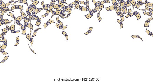 Chinese yuan notes falling. Floating CNY bills on white background. China money. Eminent vector illustration. Creative jackpot, wealth or success concept.