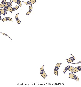 Chinese yuan notes falling. Floating CNY bills on white background. China money. Ecstatic vector illustration. Emotional jackpot, wealth or success concept.