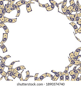 Chinese yuan notes falling. Floating CNY bills on white background. China money. Dramatic vector illustration. Enchanting jackpot, wealth or success concept.