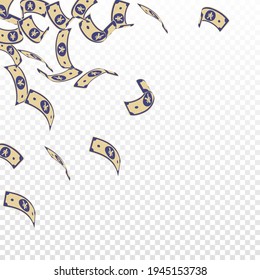Chinese yuan notes falling. Floating CNY bills on transparent background. China money. Elegant vector illustration. Classy jackpot, wealth or success concept.