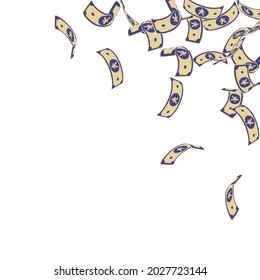 Chinese yuan notes falling. Floating CNY bills on white background. China money. Elegant vector illustration. Eminent jackpot, wealth or success concept.