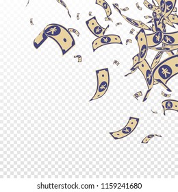 Chinese yuan notes falling. Messy CNY bills on transparent background. China money. Elegant vector illustration. Enchanting jackpot, wealth or success concept.