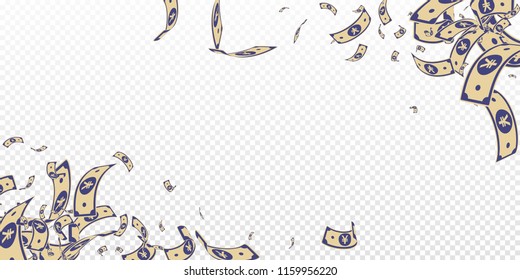 Chinese yuan notes falling. Messy CNY bills on transparent background. China money. Eminent vector illustration. Bizarre jackpot, wealth or success concept.