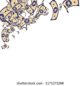 Chinese yuan notes falling. Messy CNY bills on white background. China money. Elegant vector illustration. Pretty jackpot, wealth or success concept.