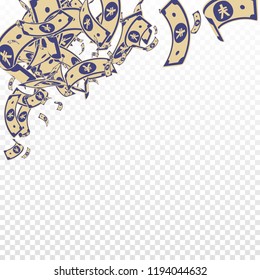 Chinese yuan notes falling. Messy CNY bills on transparent background. China money. Elegant vector illustration. Precious jackpot, wealth or success concept.