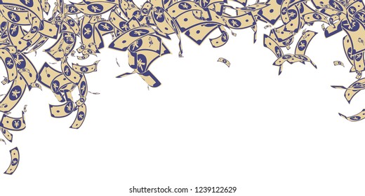 Chinese yuan notes falling. Messy CNY bills on white background. China money. Eminent vector illustration. Dazzling jackpot, wealth or success concept.