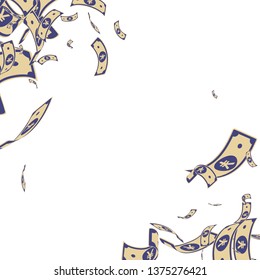 Chinese yuan notes falling. Messy CNY bills on white background. China money. Ecstatic vector illustration. Excellent jackpot, wealth or success concept.