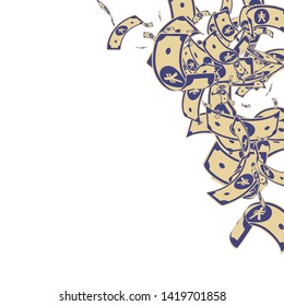 Chinese yuan notes falling. Messy CNY bills on white background. China money. Elegant vector illustration. Symmetrical jackpot, wealth or success concept.
