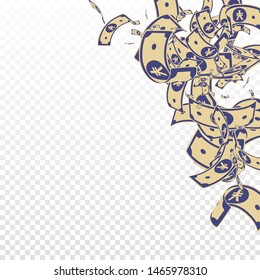 Chinese yuan notes falling. Messy CNY bills on transparent background. China money. Elegant vector illustration. Surprising jackpot, wealth or success concept.
