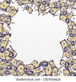 Chinese yuan notes falling. Messy CNY bills on transparent background. China money. Dramatic vector illustration. Cool jackpot, wealth or success concept.
