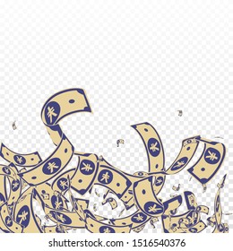 Chinese yuan notes falling. Messy CNY bills on transparent background. China money. Ecstatic vector illustration. Favorable jackpot, wealth or success concept.
